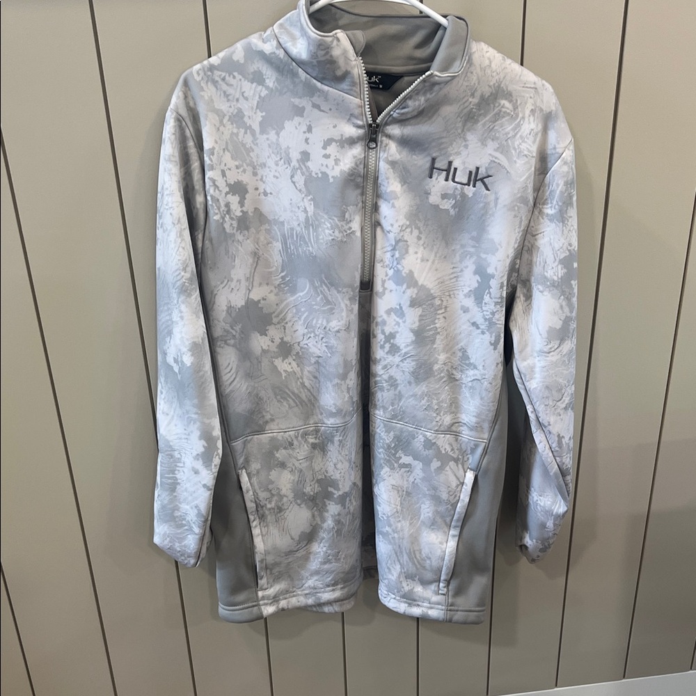 Huk Light Gray and White Quarter-Zip Pullover